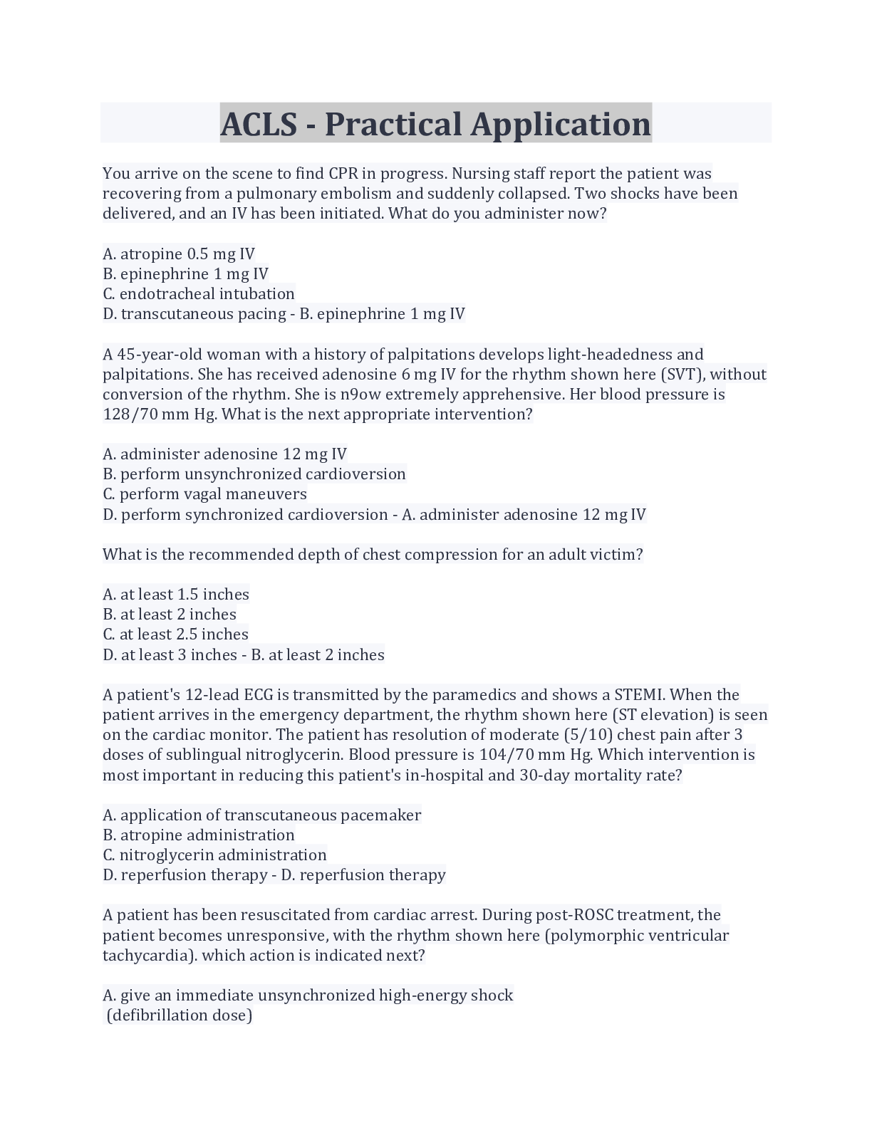 Preview image for ACLS - Practical Application 100% Correct Questions And Answers